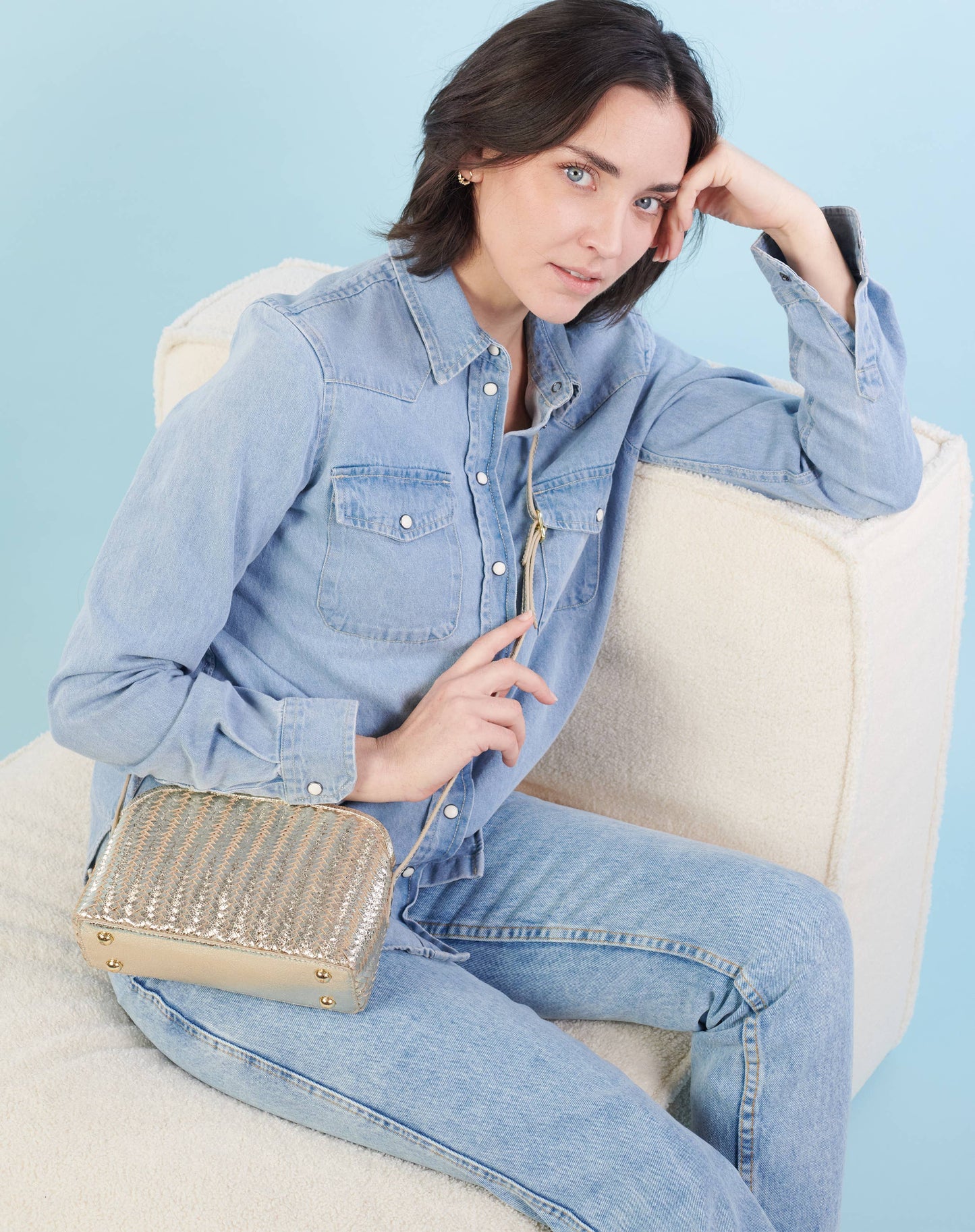 SAC DEMI-LUNE CUIR TRESSÉ DORÉ MIA