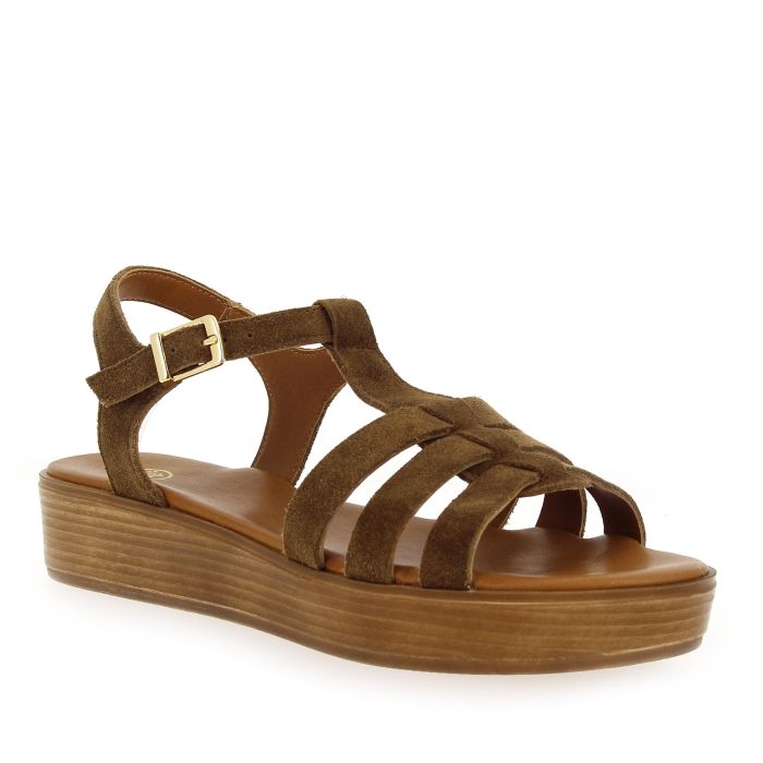 SANDALES COMPENSEES MILLA VELOURS CAMEL SMS