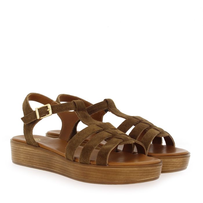 SANDALES COMPENSEES MILLA VELOURS CAMEL SMS