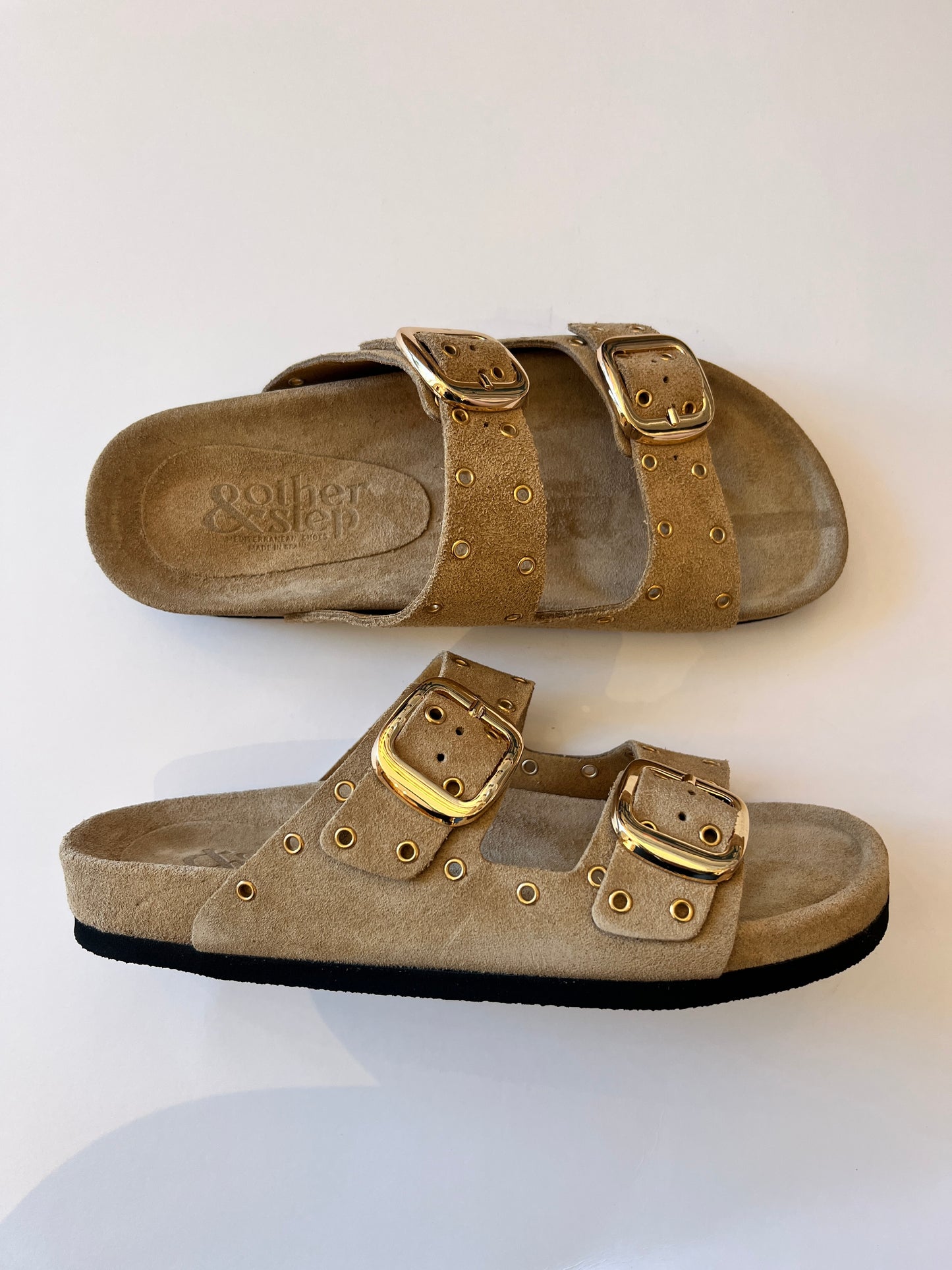 Sandales double bride clous cuir Beige AndOtherStep