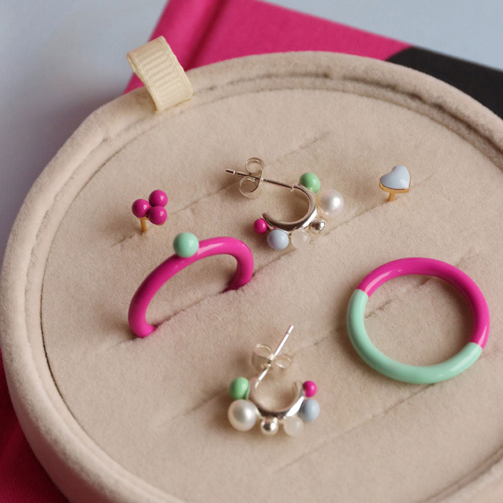 BAGUE 'COLOR RING TOP' ELECTRIC FUCHSIA PINK/MINT | LULU COPENHAGEN