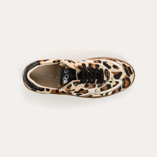 BASKETS ATHENA CUIR LEOPARD BEIGE/OFF WHITE REQINS