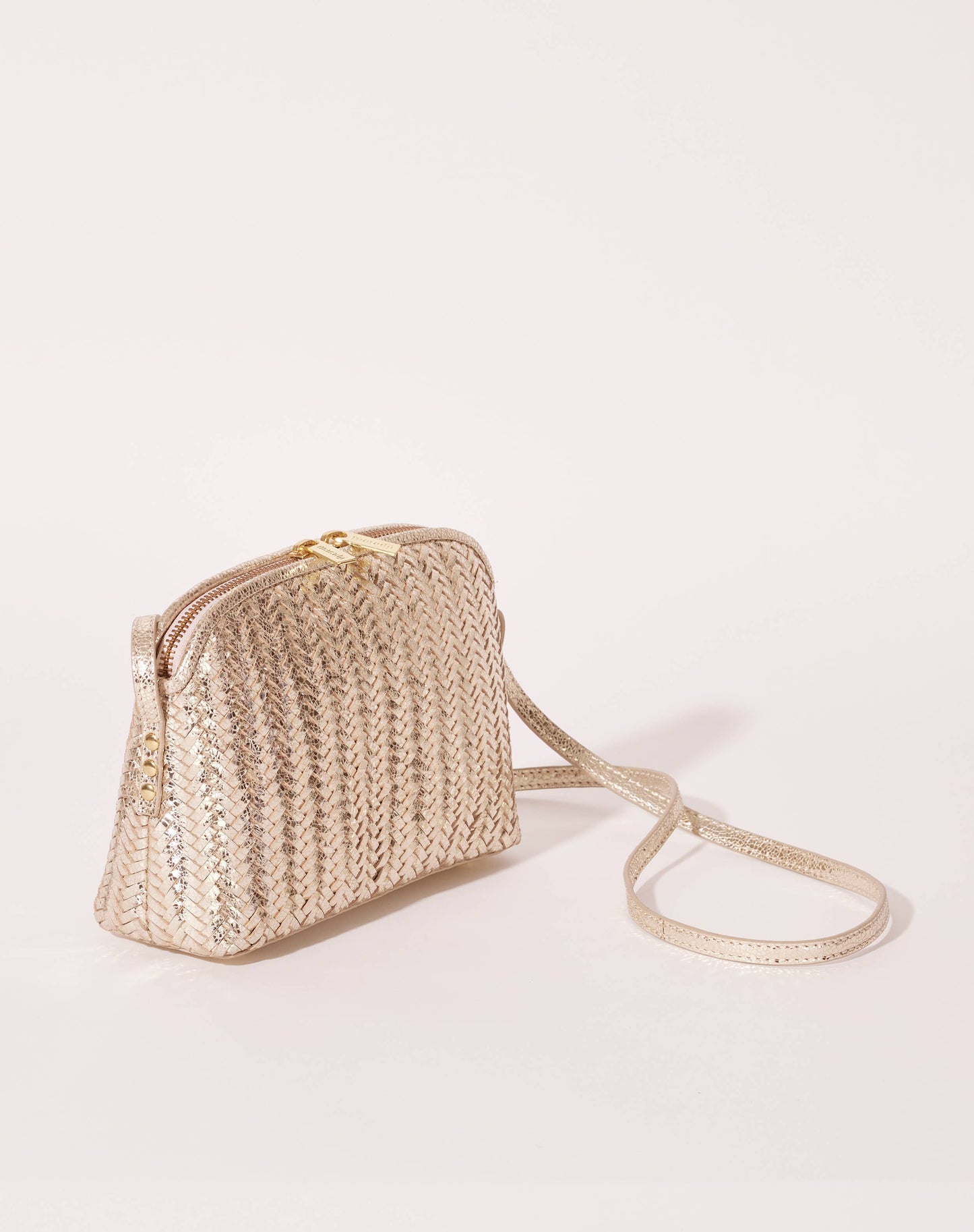 SAC DEMI-LUNE CUIR TRESSÉ DORÉ MIA