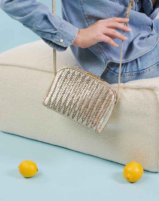 SAC DEMI-LUNE CUIR TRESSÉ DORÉ MIA