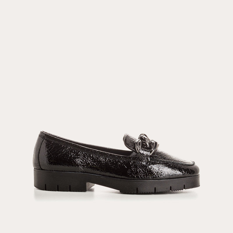 REQINS MASHI CUIR VERNIS NOIR MOCASSINS