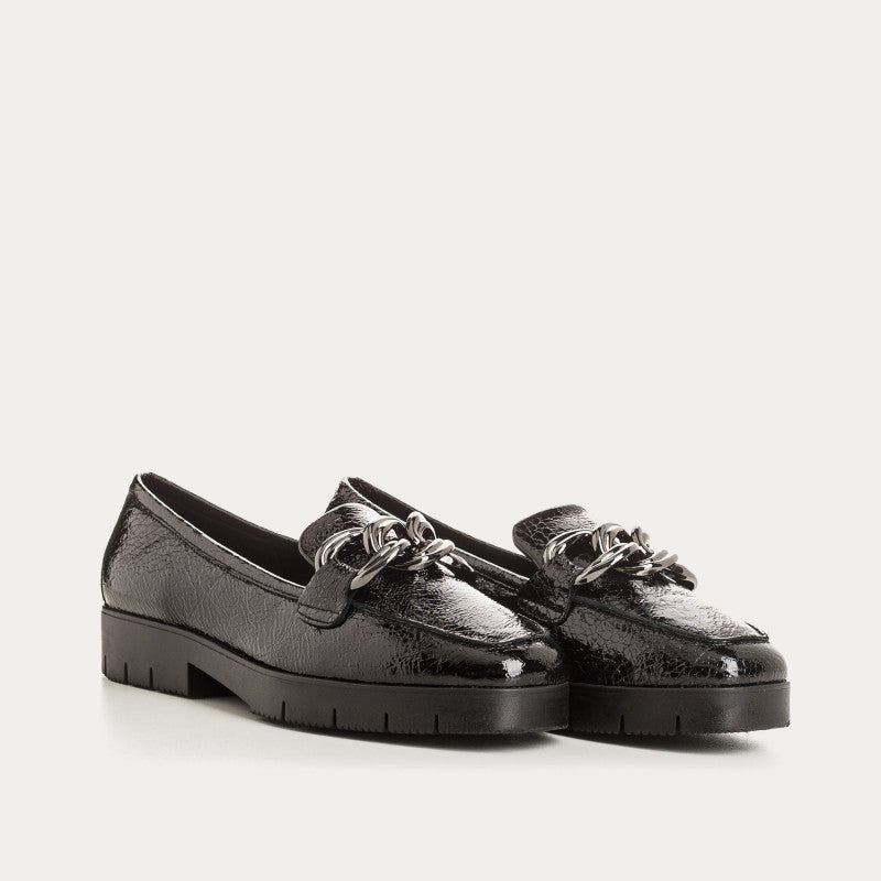 REQINS MASHI CUIR VERNIS NOIR MOCASSINS