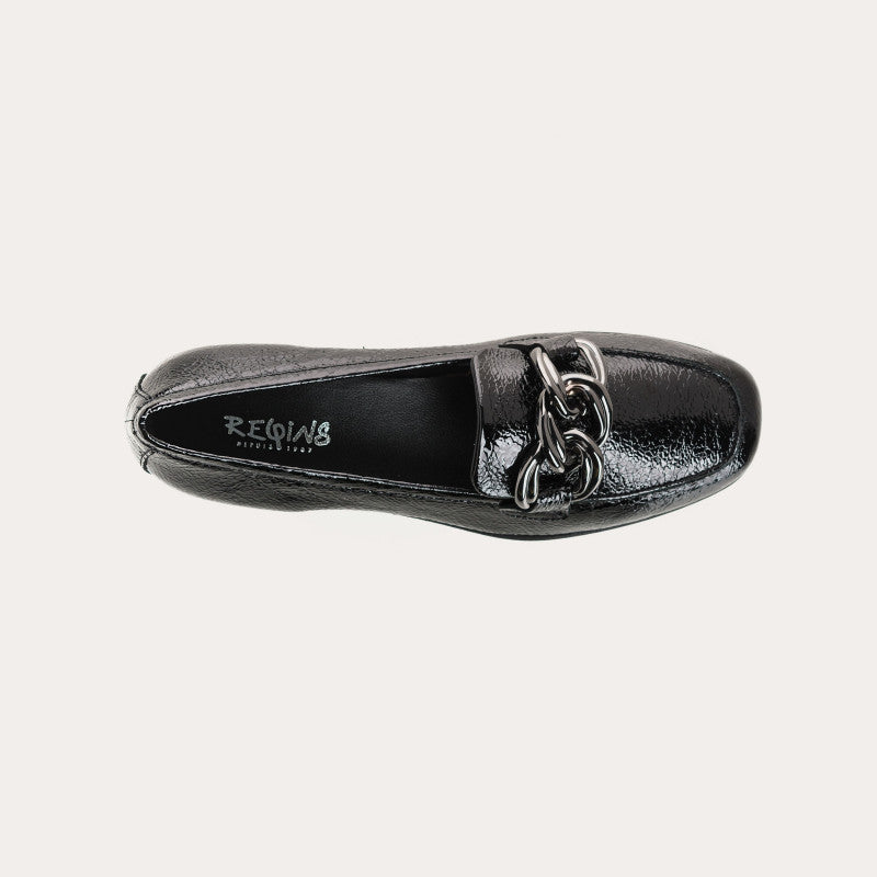 REQINS MASHI CUIR VERNIS NOIR MOCASSINS