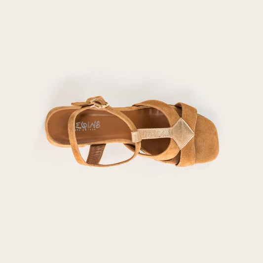 SANDALES OSLO CUIR VELOURS/ECLAT CAMEL REQINS