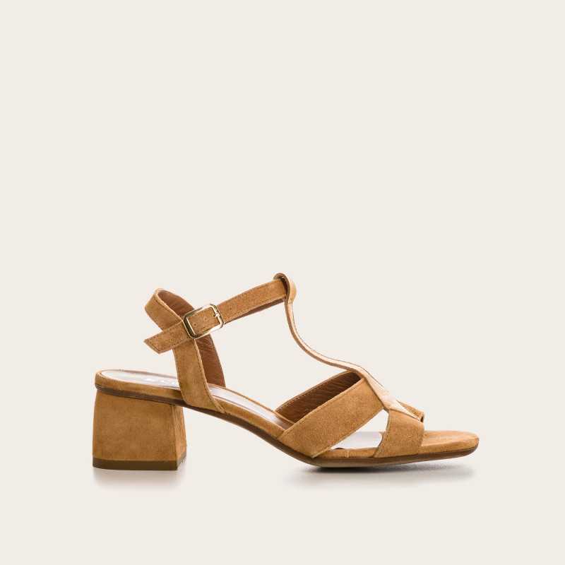 SANDALES OSLO CUIR VELOURS/ECLAT CAMEL REQINS