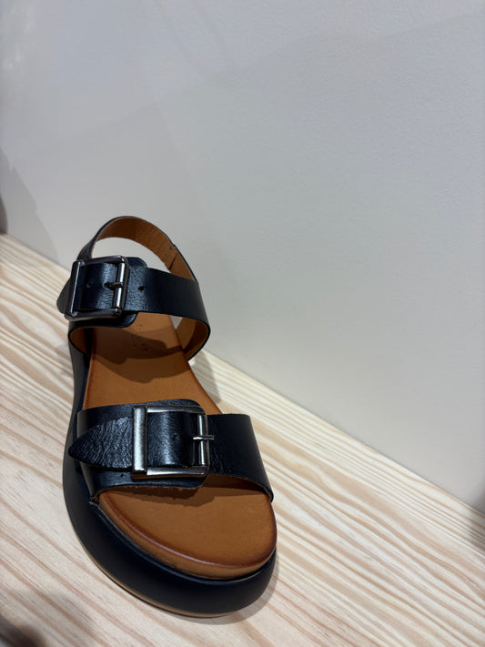 Sandales compensées Etauliers cuir noir Coco Abricot