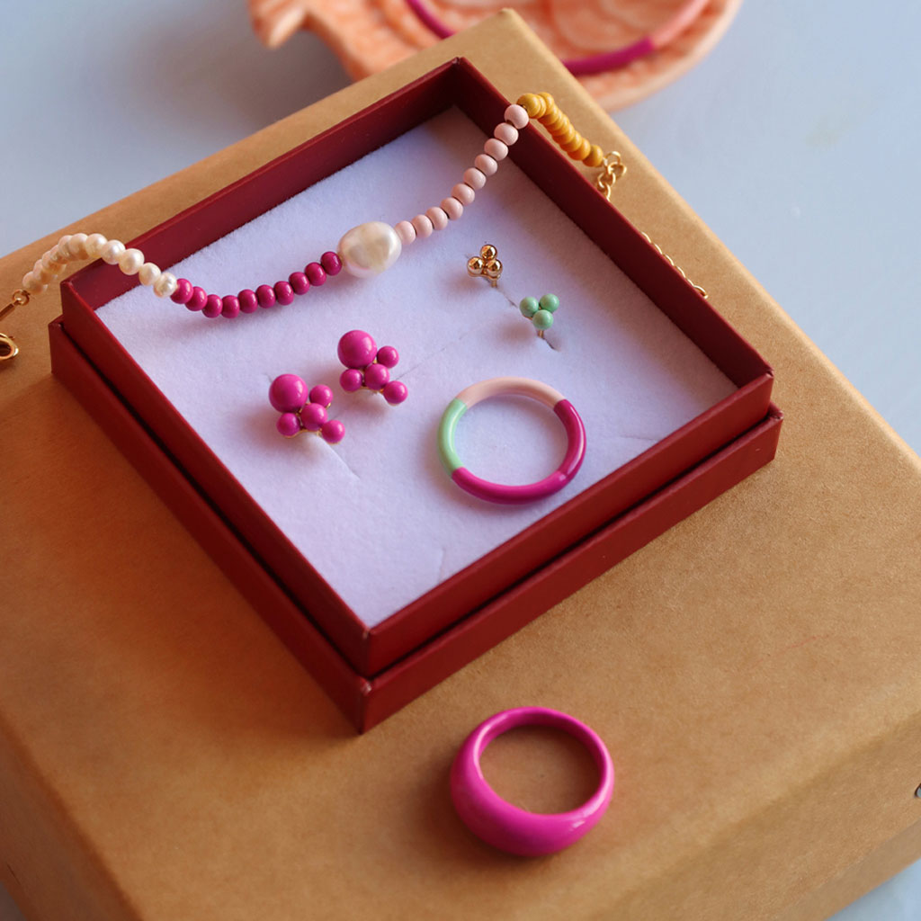 BAGUE 'COLOR RING QUATRO' PINK SUNSET | LULU COPENHAGEN