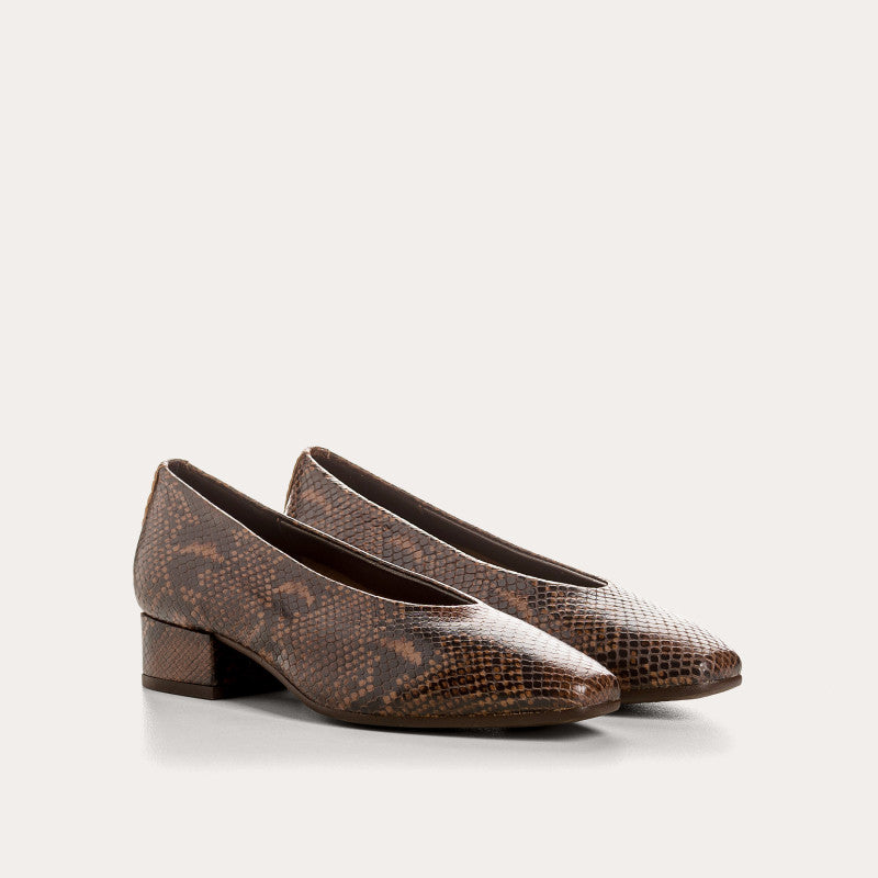 Ballerines à talons Favorite Python marron Reqins