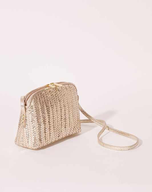 SAC DEMI-LUNE CUIR TRESSÉ DORÉ MIA