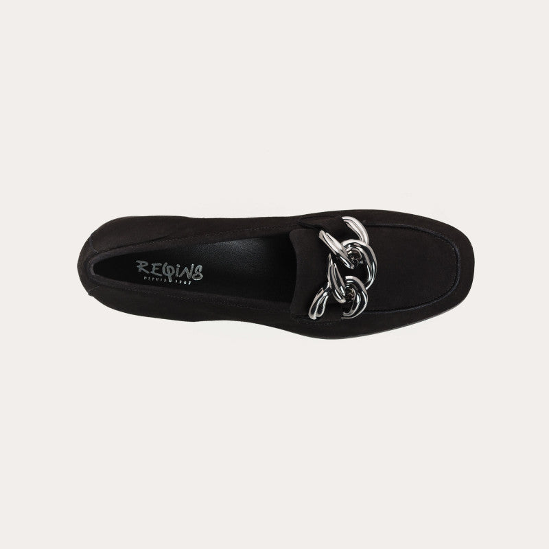 REQINS NORA CUIR VELOURS NOIR  MOCASSINS