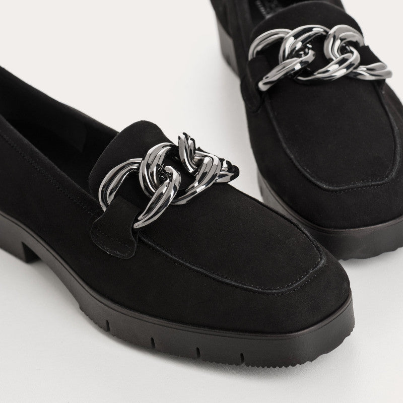 REQINS NORA CUIR VELOURS NOIR  MOCASSINS