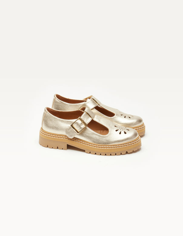 Derbies Romane ajourée cuir grainé doré Odaje