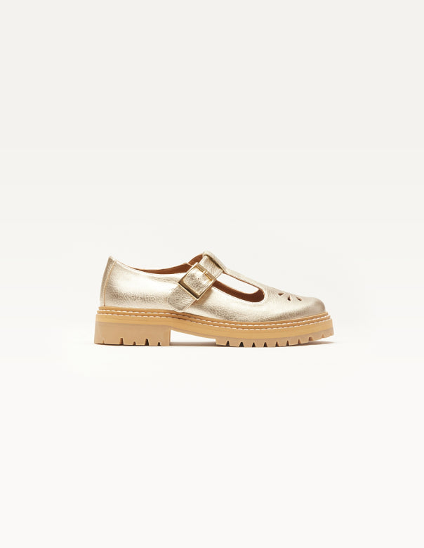 Derbies Romane ajourée cuir grainé doré Odaje