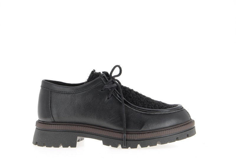 Derbies Etreham cuir noir et sherpa Coco Abricot